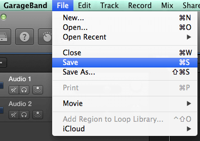 garageband save project