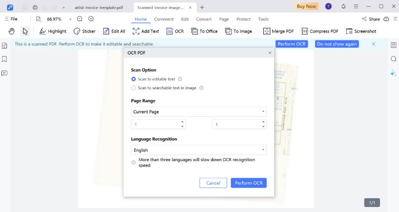 how to scan and edit a document via pdnob with ocr