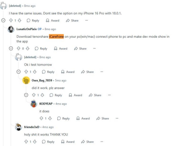 icarefone developer mode