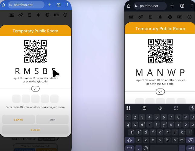 Pairdrop QR 코드 연결 예시