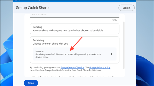 turn quick share off