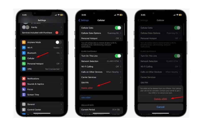 remove esim from iphone