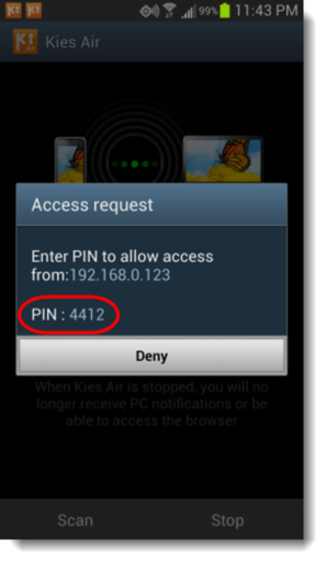 samsung kies air pin