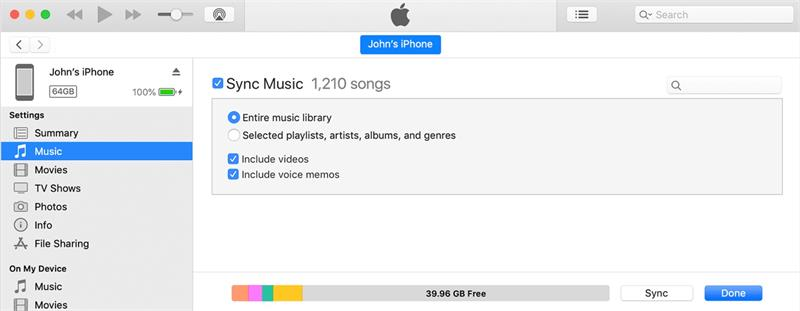 아이튠즈를 통한 음악 동기화