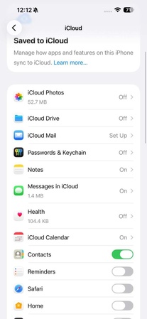 checking icloud sync settings
