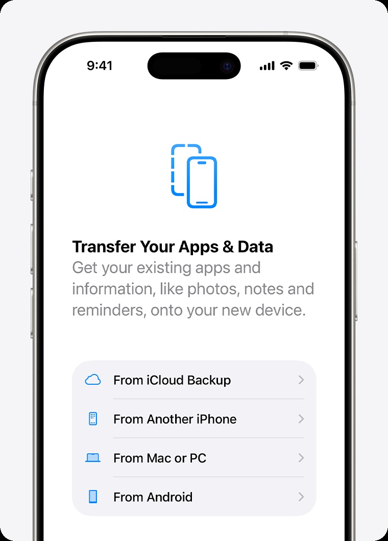 Iphone Transfer Your Apps and Data Screen with the from Icloud Backup Option