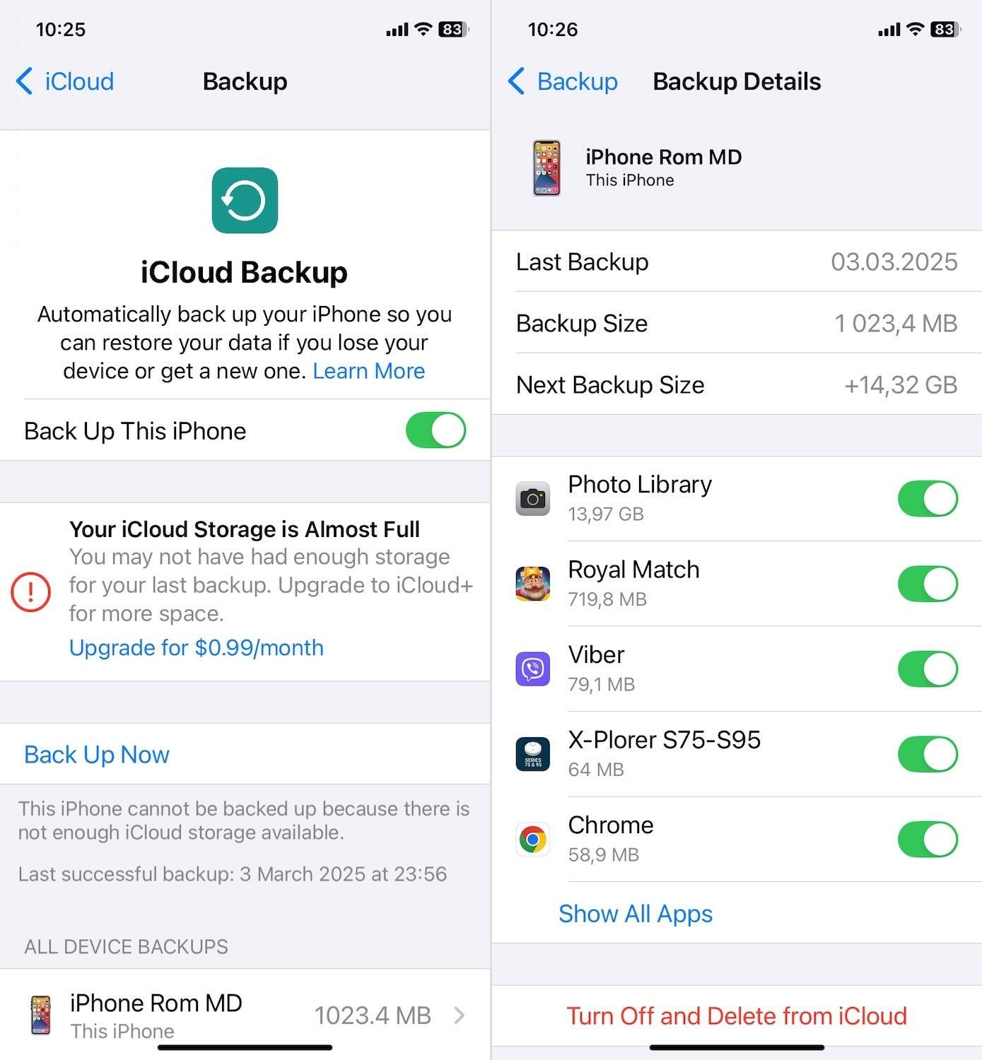 manage app backup settings
