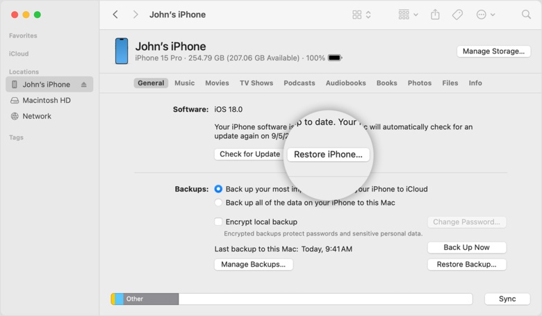 Open Finder on Mac or Apple Device Manager on Windows