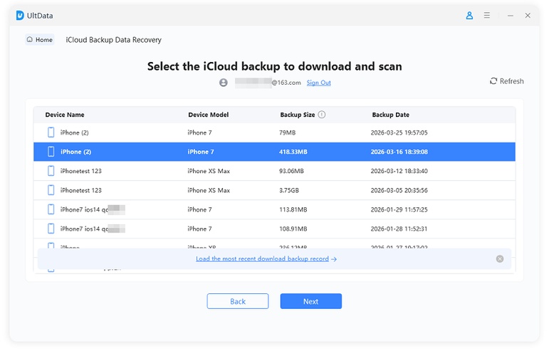 Select Icloud Backup for Scanning