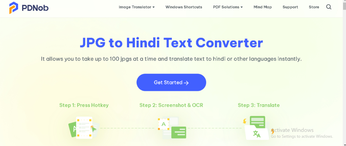 PDNob hindi image translator website interface