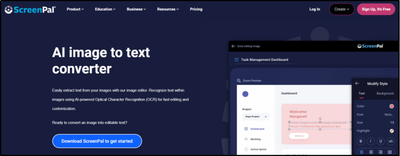 image to text ai tool by screen pal