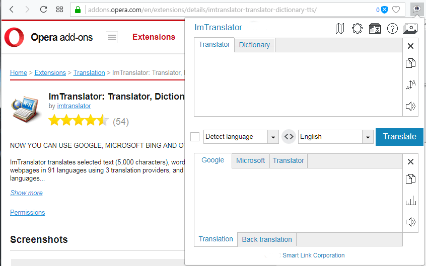 imtranslator extension for opera