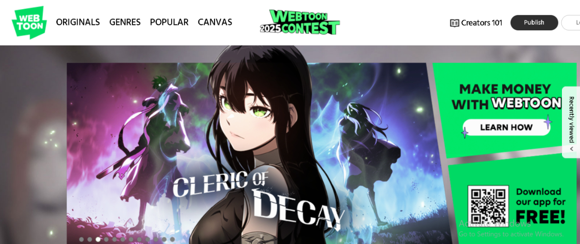 Webtoon online manga sites
