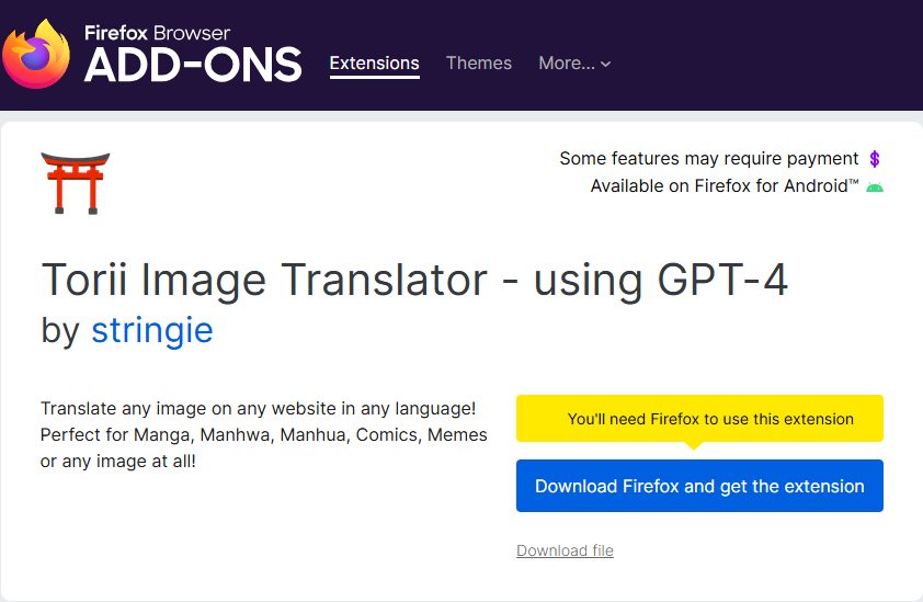 torii image translator extension firefox