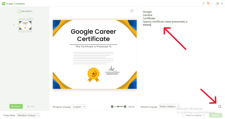 Translate Certificates and Extract Text