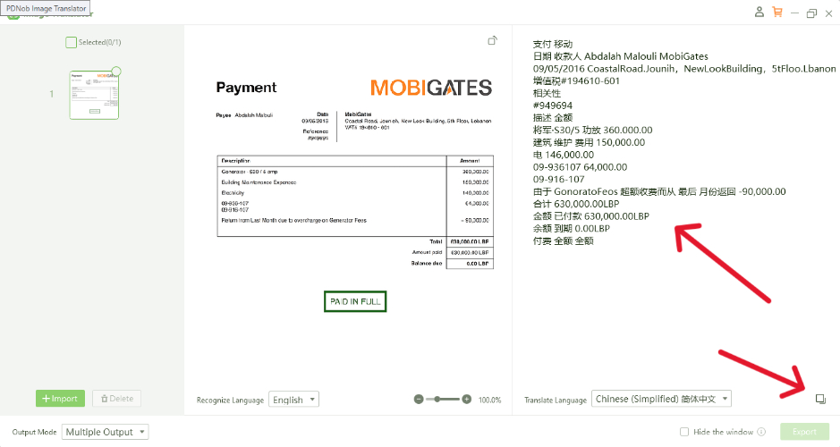 Copy and use the translated text