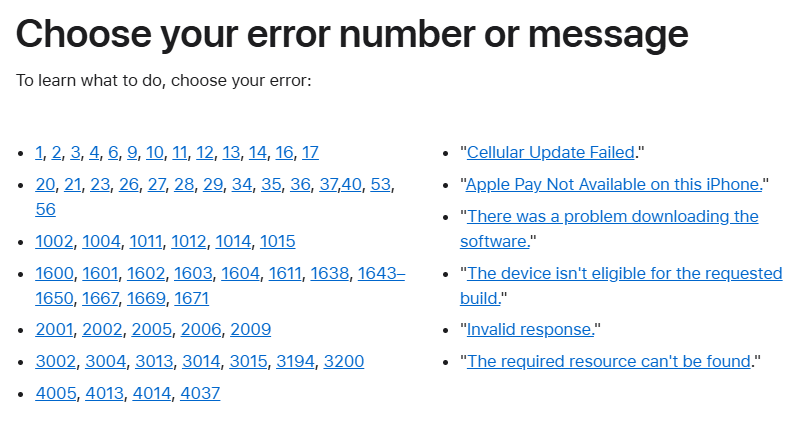 Apple’s support page not showing 1109 error