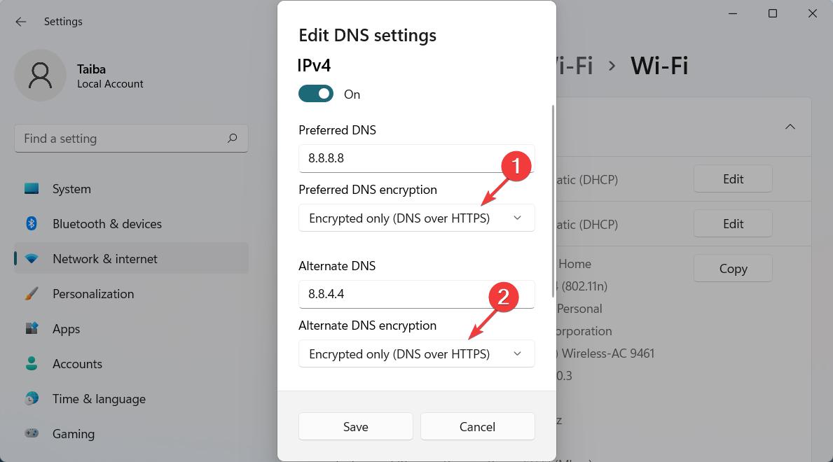 change dns settings on windows
