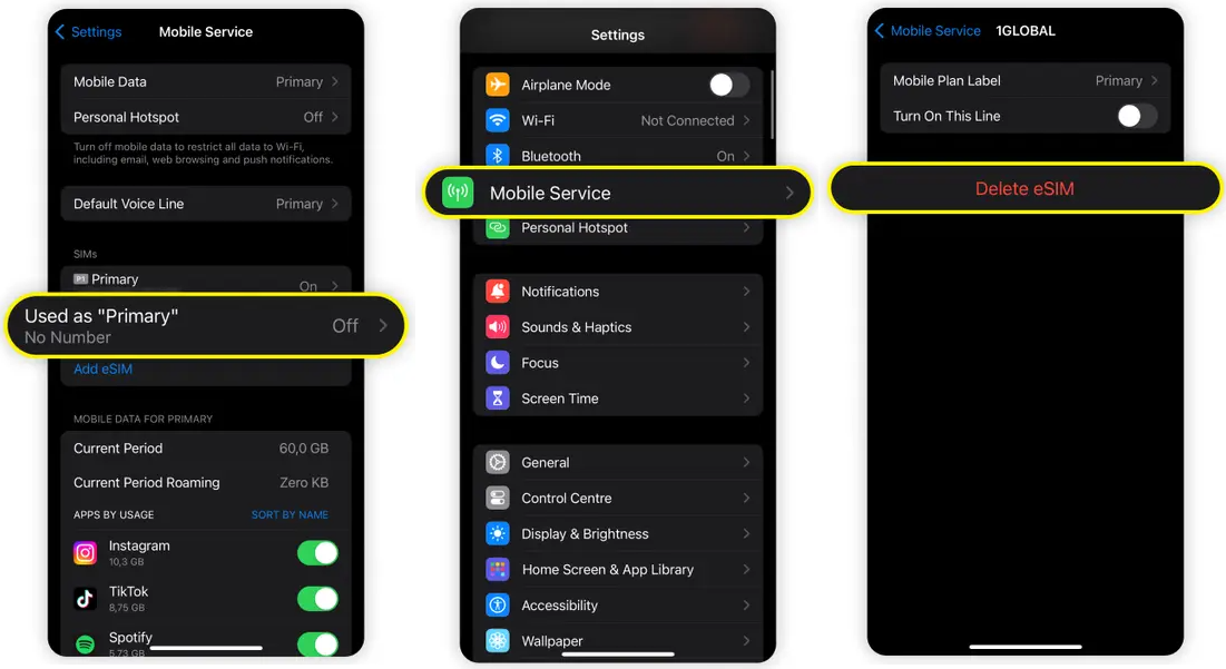 deactivate esim on iphone