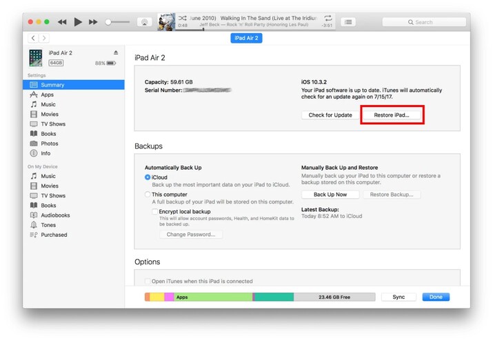 restore ipad