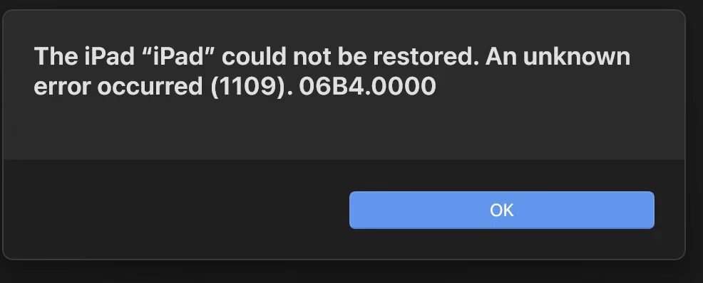 iphone restore error 1109