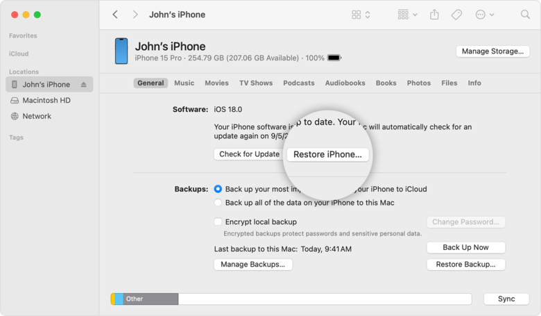 ripristina iphone da itunes per disinstallare ios 26