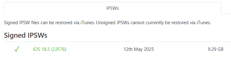 scarica file ipsw di ios 18 per eliminare ios 26