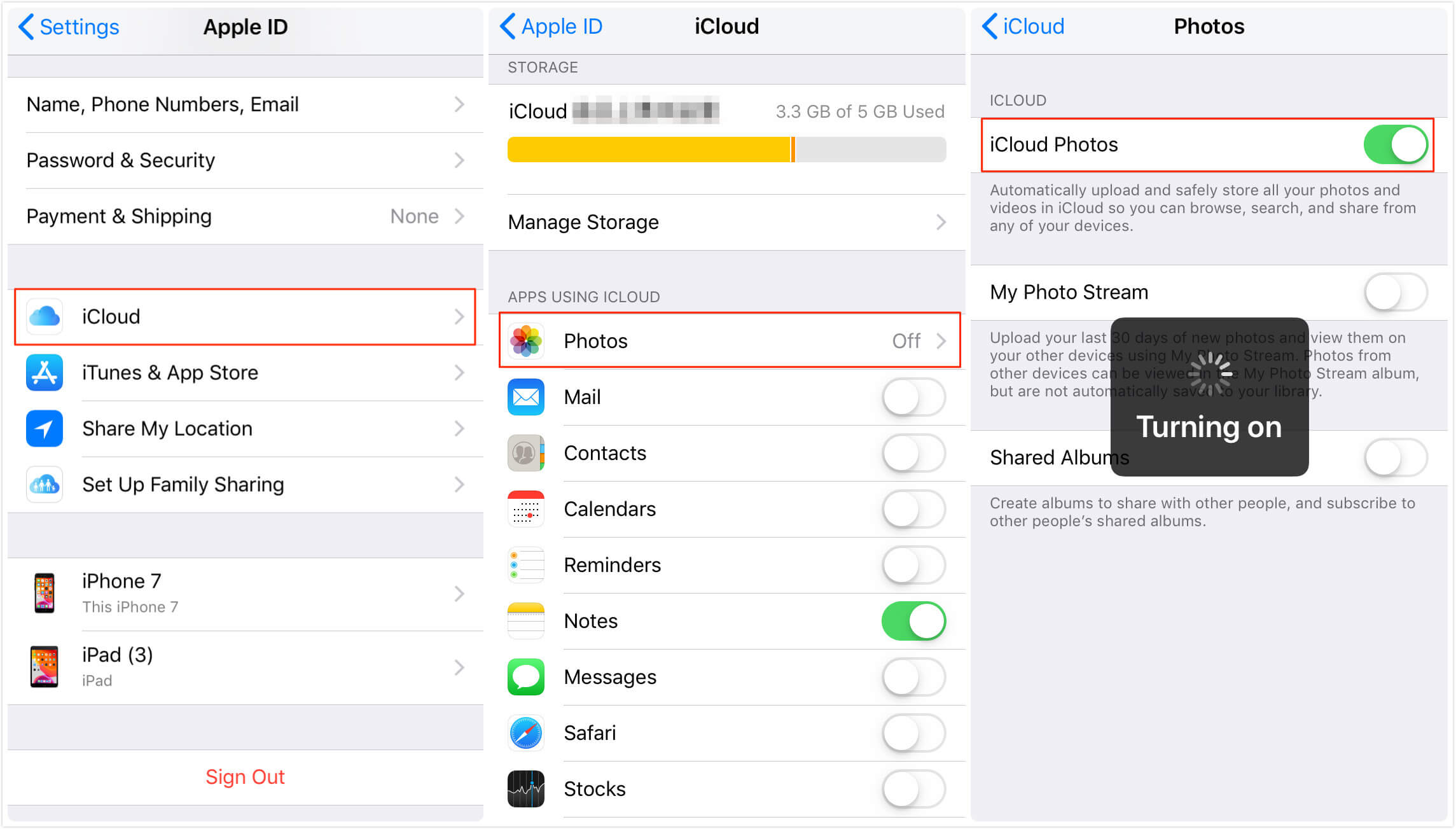 activer photos iCloud