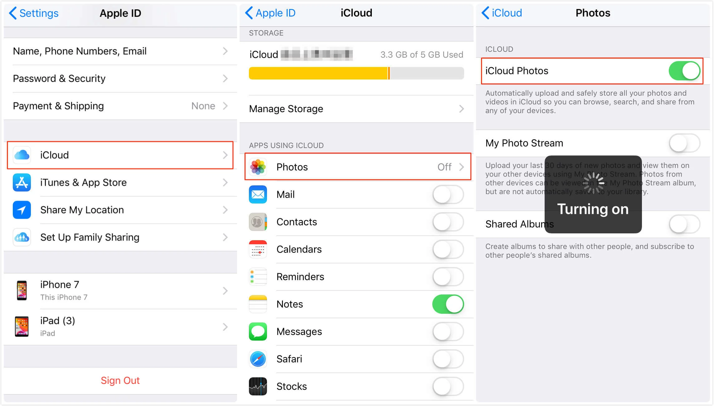 Turn on iCloud Photos