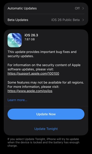 ios 26.3 update