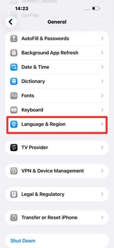 Change Device Language in Language & Region
