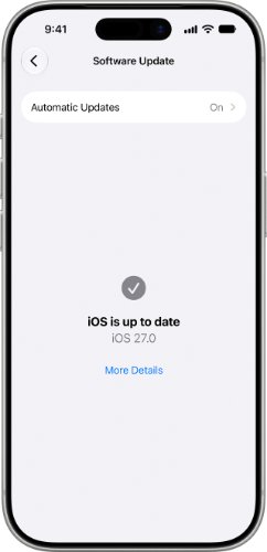 Проверка обновления iOS 27 на iPhone 18 Pro Max в настройках