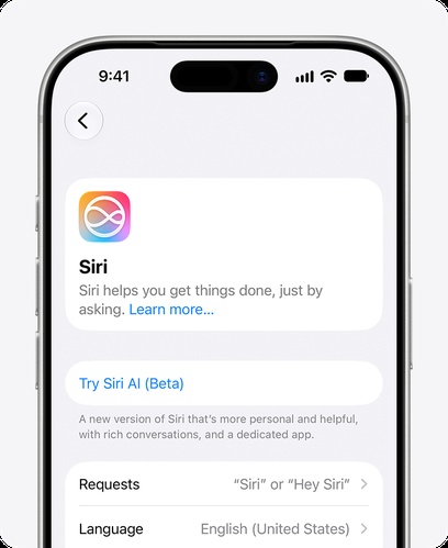 проверить, появился ли пункт Попробовать Siri AI