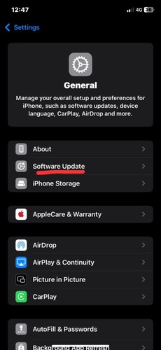 Check Settings General for Software Updates