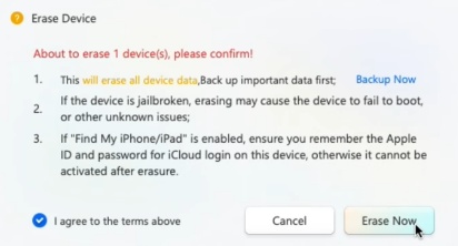 Click Erase and Wait for Flashing