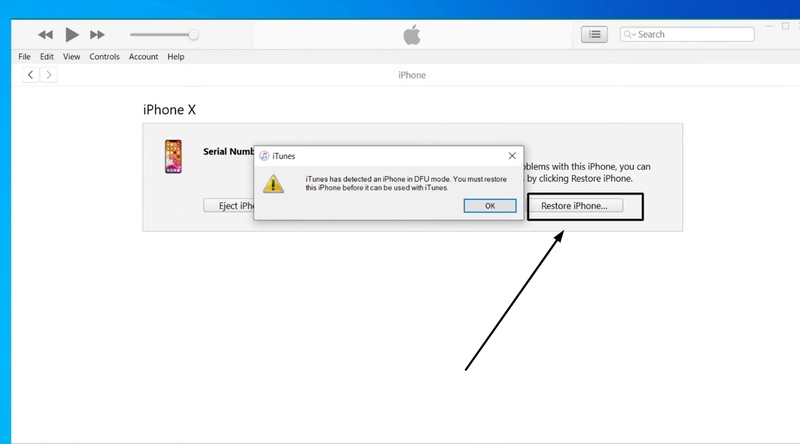 Computer zeigt die Option iPhone wiederherstellen an