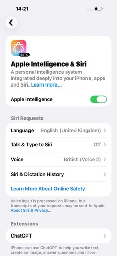 Disable Apple Intelligence and Approve