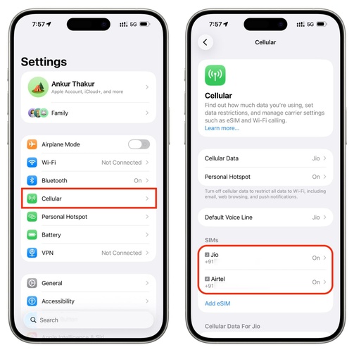 Ensure Correct Sim or Esim Active