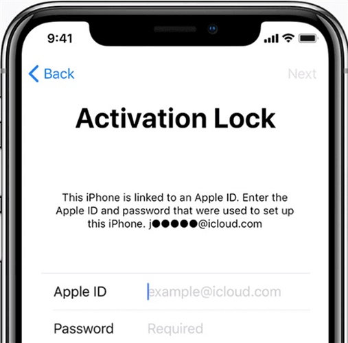 إدخال حساب Apple في قفل التنشيط