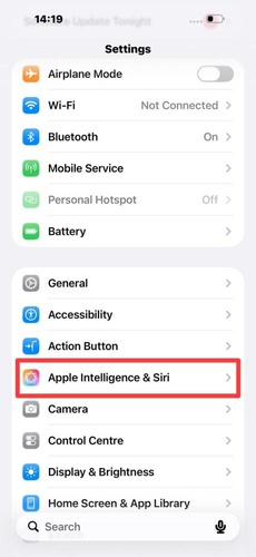 Find Apple Intelligence and Siri Tab