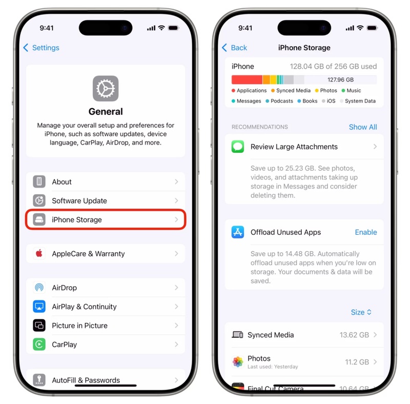 تحرير مساحة تخزين iPhone