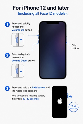 Seitentaste gedrückt halten, bis das Apple-Logo erscheint