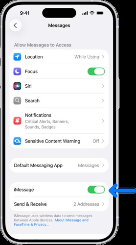 Imessage Switch in on Position