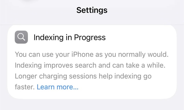 iOS 27 인덱싱 진행 중