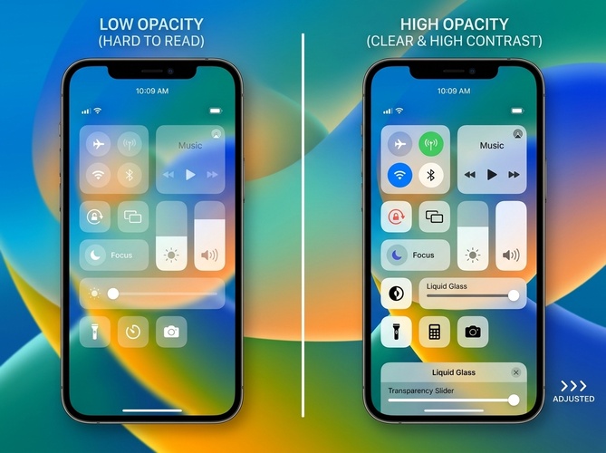 ползунок прозрачности Liquid Glass в iOS 27