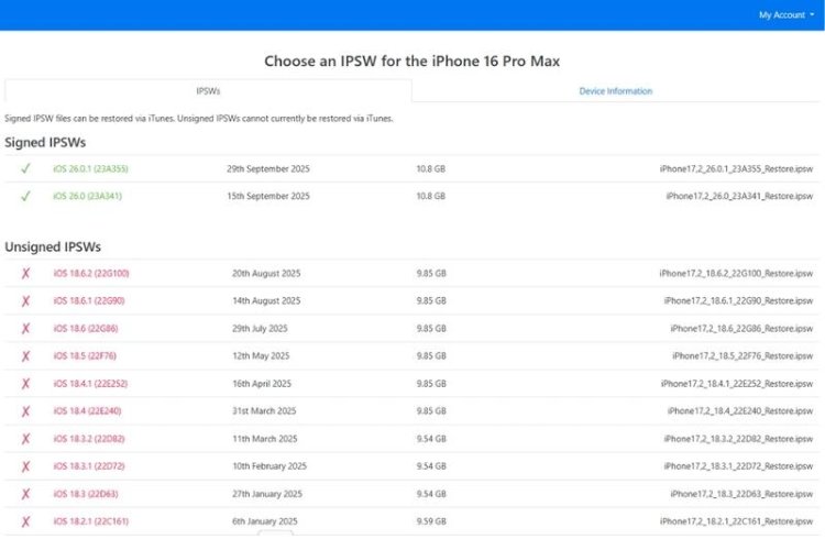 Версии iOS и статус цифровой подписи IPSW-прошивок Apple