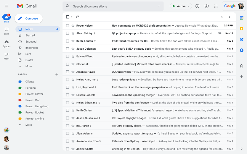 عرض Gmail الجديد على الويب
