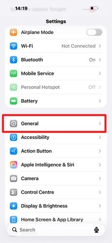 Opening Iphone Settings and Tapping General
