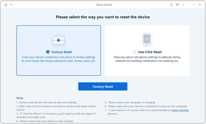 Reiboot Factory Reset Option Selection