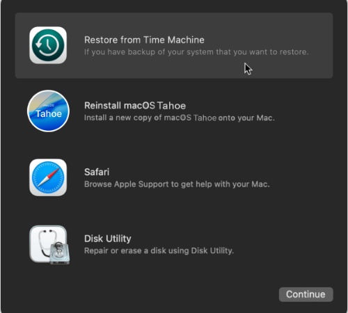 Restore from Time Machine
